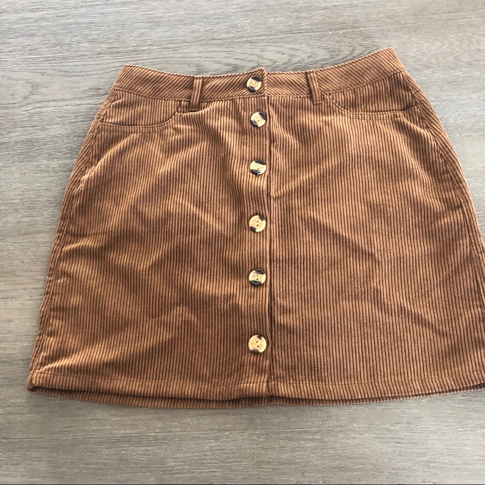 Corduroy Button Front Mini Skirt